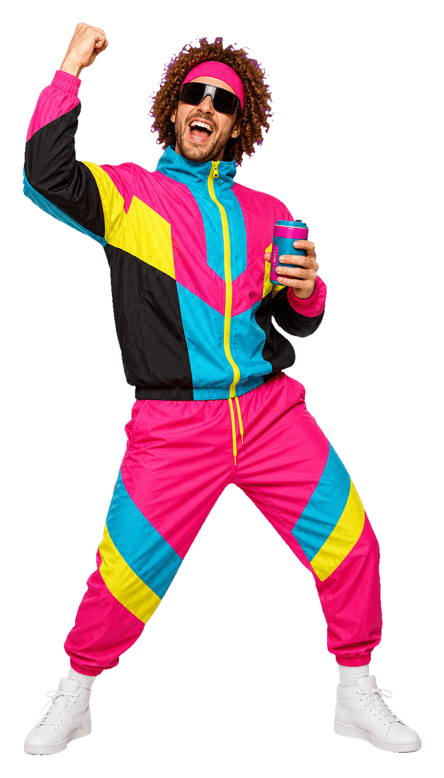 A retro-futuristic founder celebrating a product launch